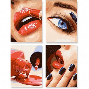 Набор для раскрашивания по номерам - Макияж, 4 картины, 24 х 18 см. (Schipper, 9340699)